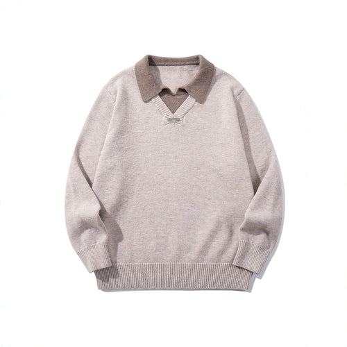 Herren Boxy-Strickpullover mit Polokragen und V‑Einsatz Drune