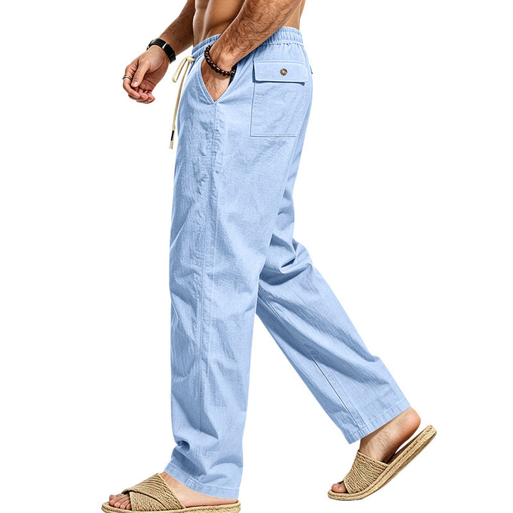 Herren Leichte Relax-Hose mit elastischem Bund, Kordelzug und aufgesetzter Cargotasche Drune