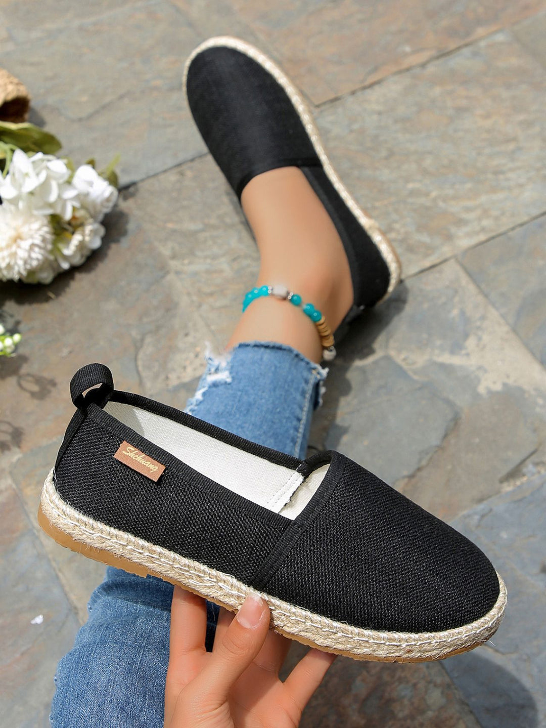 Damen  atmungsaktive Strick-Espadrilles mit geflochtener Jute-Sohle und flexiblem Memory-Fußbett Drune