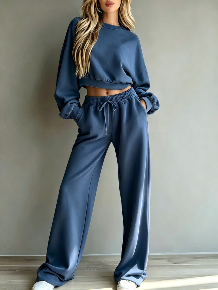 Damen Weiches Lounge-Set mit kurzem Sweatshirt und weiter Jogginghose Drune