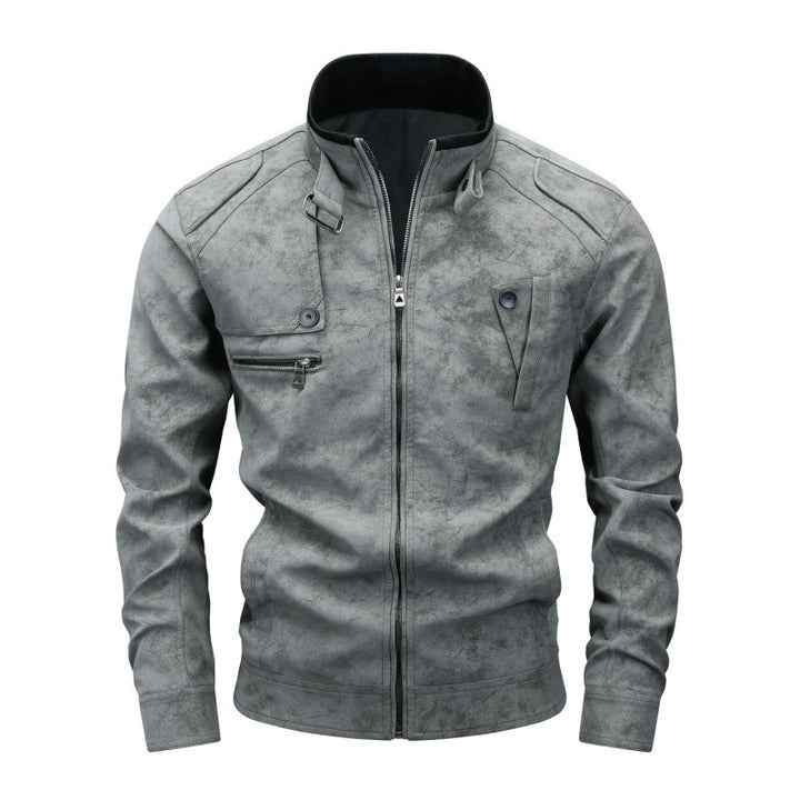 Herren Bikerjacke aus Lederimitat mit Stehkragen und modischen Brusttaschen Drune