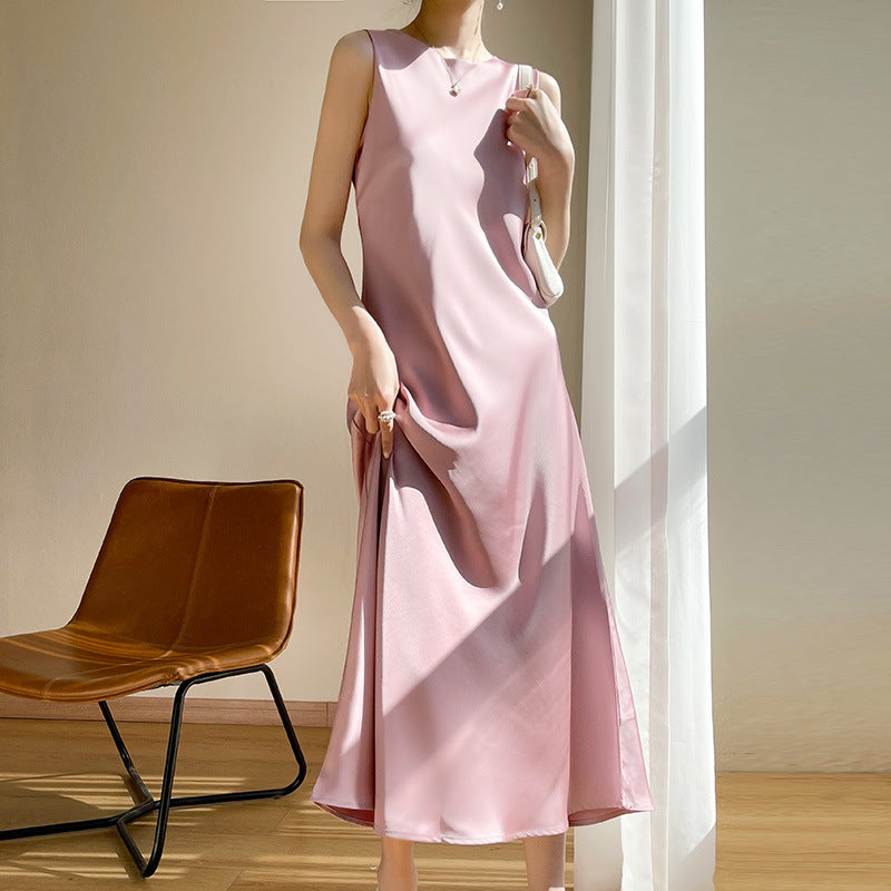 Damen elegantes ärmelloses Kleid mit asymmetrischem Schnitt Drune