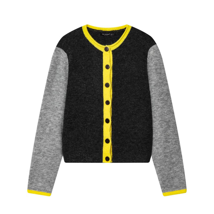 Damen Cardigan mit kontrastfarbener Knopfleiste und zweifarbigen Ärmeln Drune