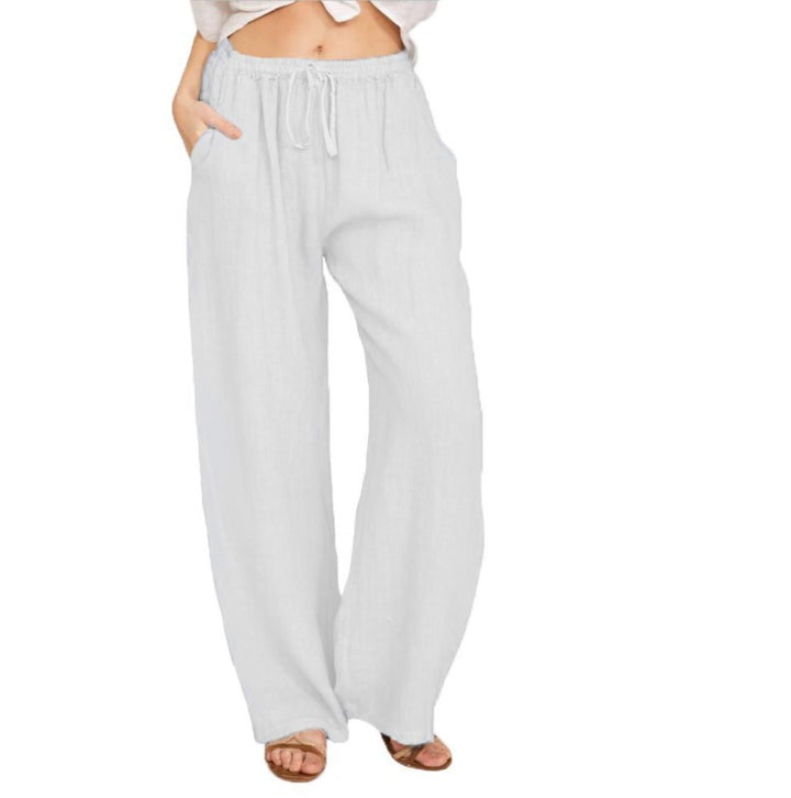 Damen luftige Palazzo-Hose mit Tunnelzugbund, elastischem Taillenabschluss und seitlichen Eingrifftaschen Drune