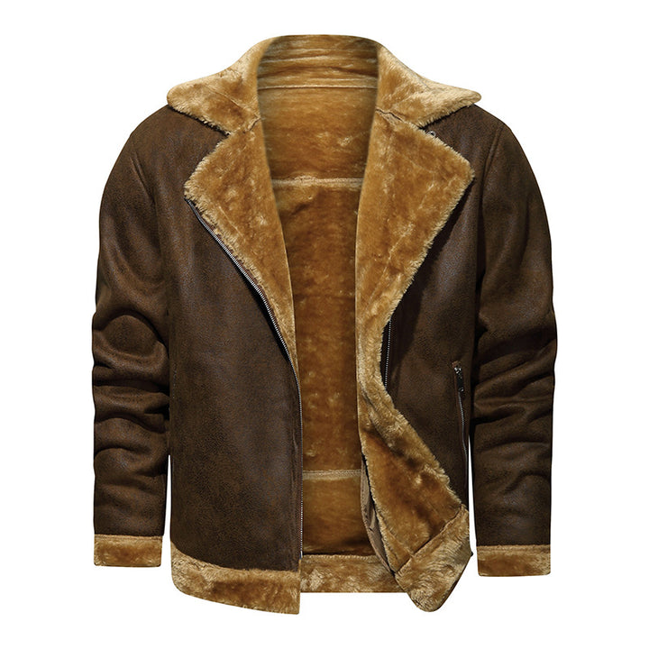 Herren Bikerjacke aus Lederimitat mit Teddyfutter Drune