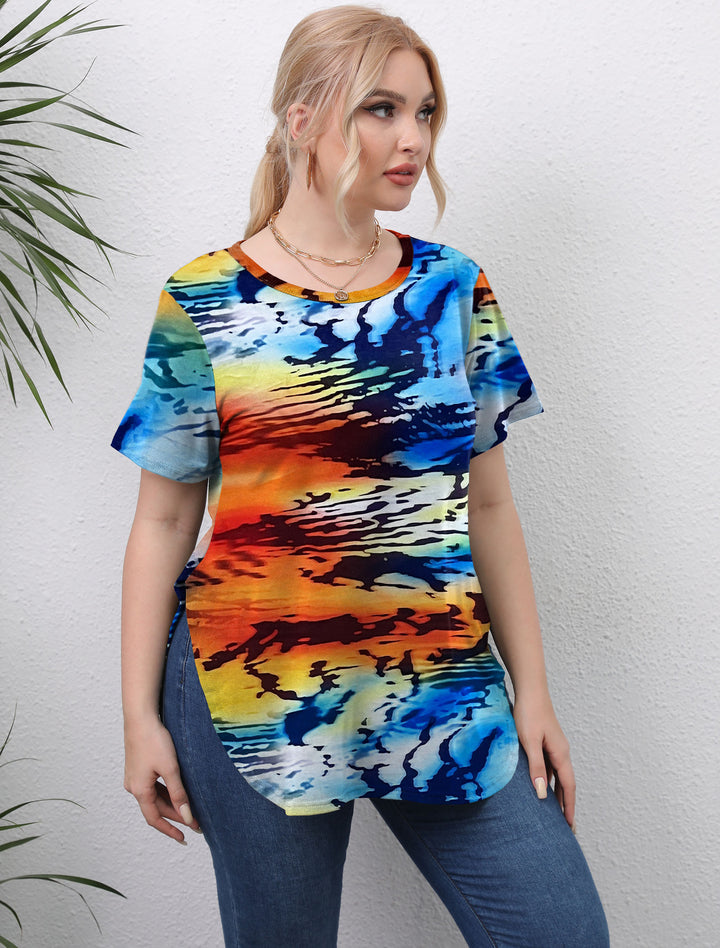 Damen lässiges T-Shirt mit modernem Batikdesign Drune