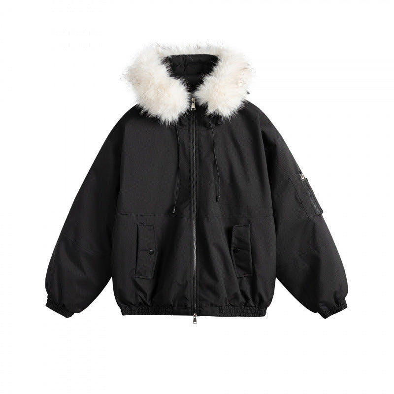 Damen Wattierte Bomberjacke mit Kunstfellkapuze, Boxy‑Schnitt und Utility‑Taschen Drune