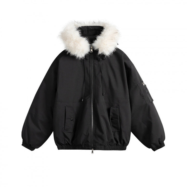 Damen Wattierte Bomberjacke mit Kunstfellkapuze, Boxy‑Schnitt und Utility‑Taschen Drune