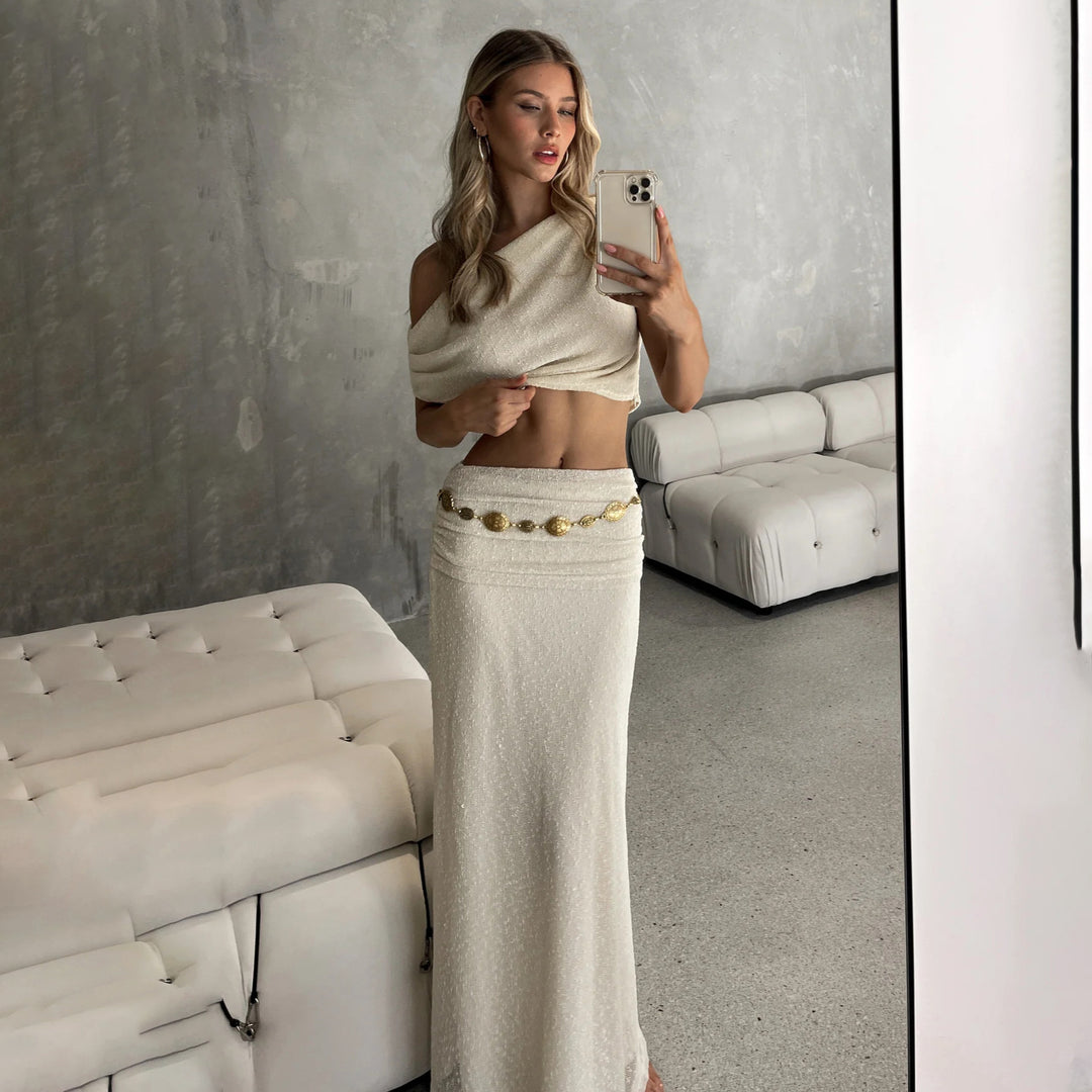 Damen Charmantes Crop-Top und Maxirock Set Drune