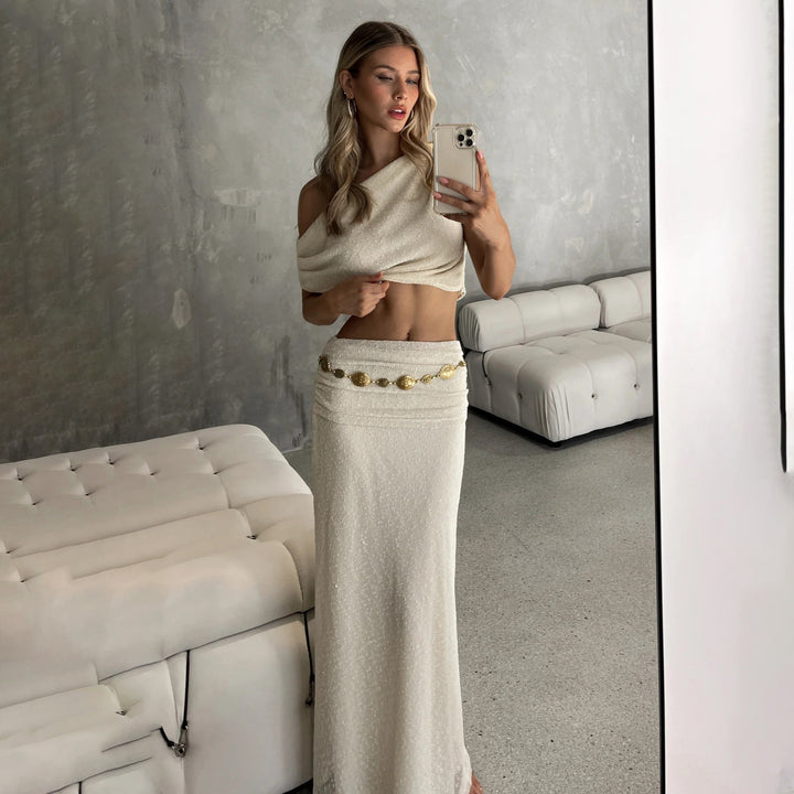 Damen Charmantes Crop-Top und Maxirock Set Drune