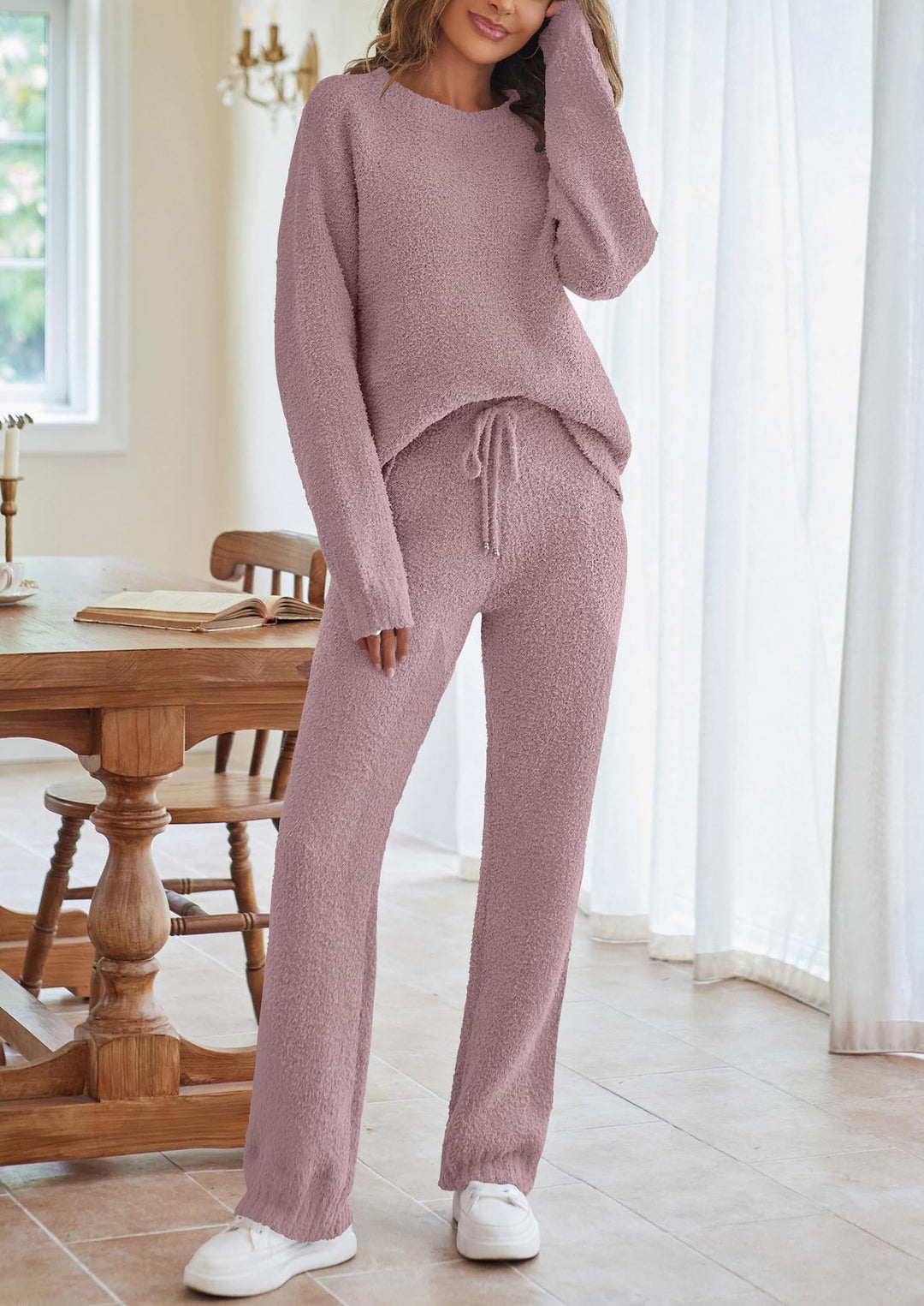 Damen nan kuscheliges Lounge-Set mit Oversize-Pullover und Kordelzughose Drune