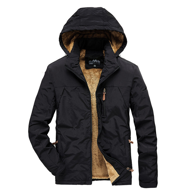 Herren Winddichte Kapuzenjacke mit vollem Sherpa-Innenfutter und Reißverschluss‑Taschen Drune