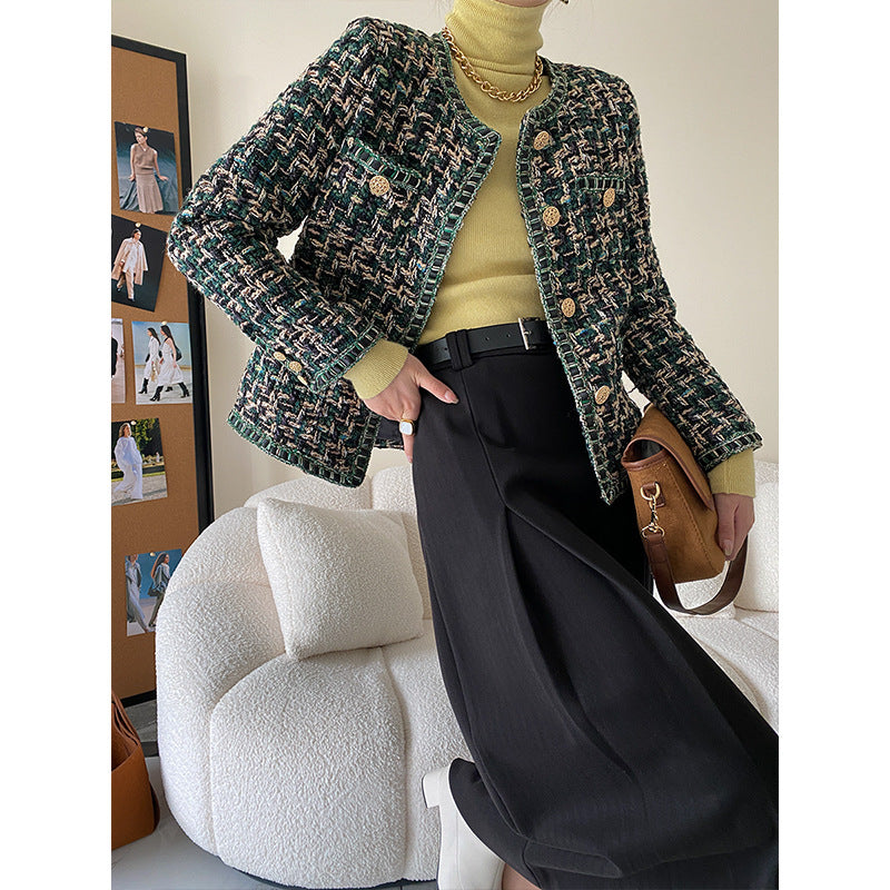 Damen Elegante Bouclé-Jacke mit dekorativen Knöpfen Drune