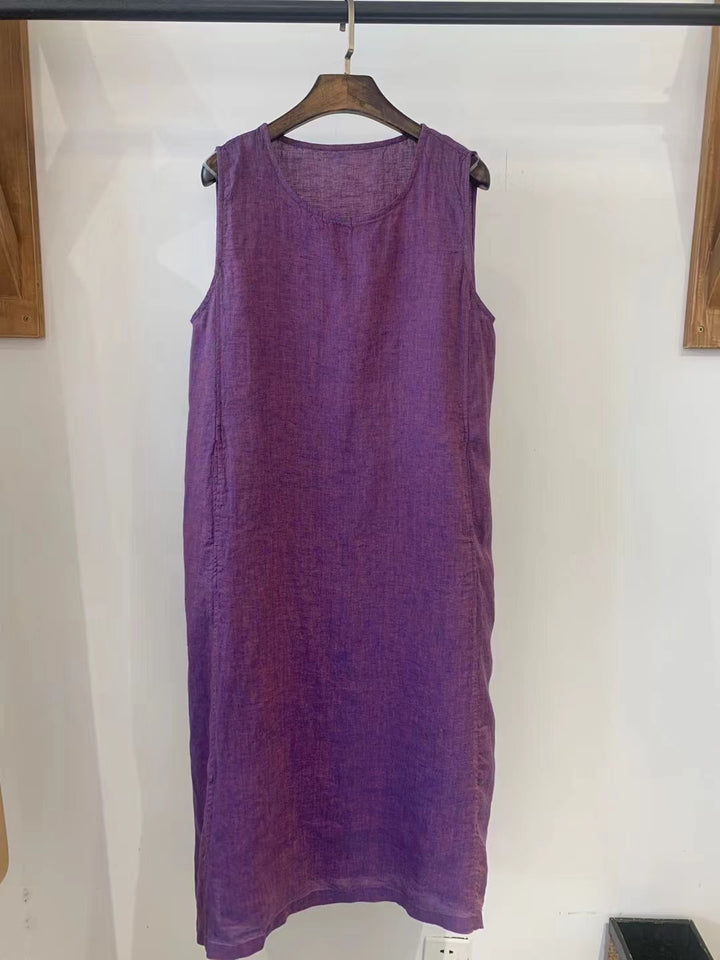 Damen Ärmelloses Leinen Shift Kleid Drune