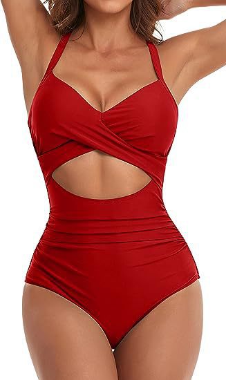 Damen Einteiliger Badeanzug mit elegantem Wickelschnitt Drune