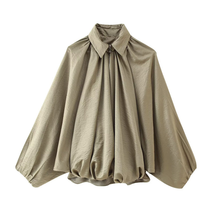 Damen elegante Bluse mit modernen Falten und voluminösen Ärmeln Drune