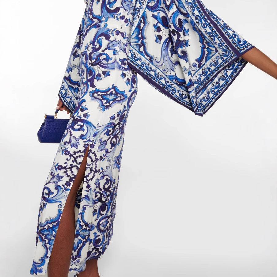 Damen Eleganter Kaftan mit kunstvollem Muster und seitlichen Schlitzen Drune