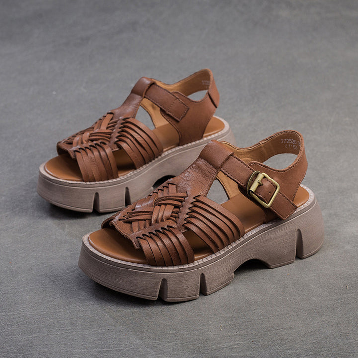 Damen Plateau-Sandalen mit geflochtenem Design und verstellbarem Riemen Drune