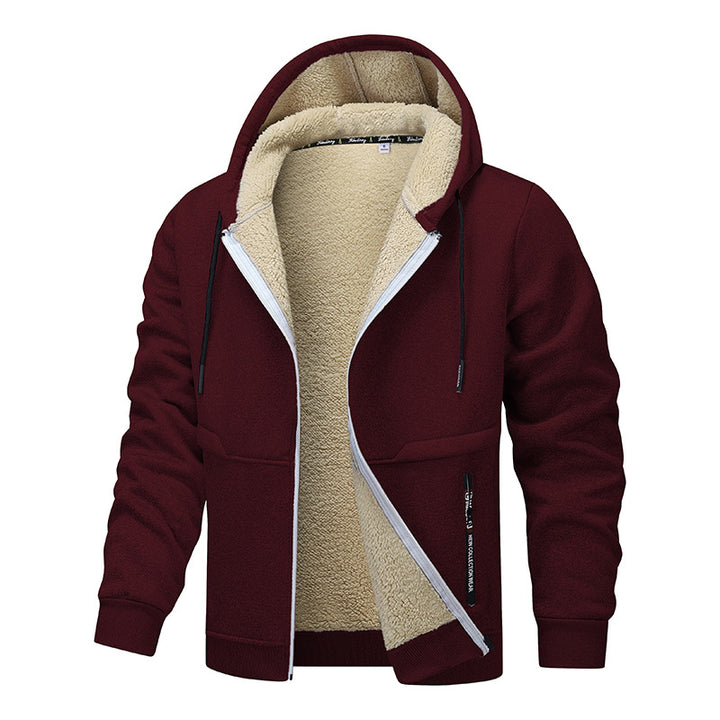 Herren Sherpa‑gefütterte Zip‑Hoodiejacke im Urban‑Casual‑Stil mit Teddyfleece‑Innenfutter Drune