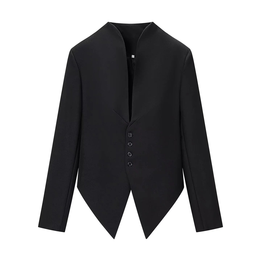 Damen nan taillierter Blazer mit Stehkragen, asymmetrischem Zipfelsaum und Knopfleiste Drune