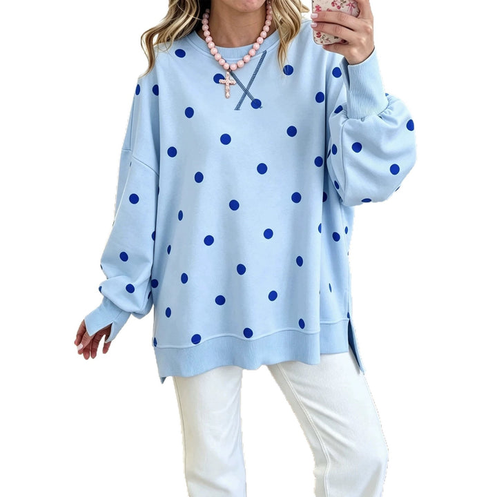 Damen Oversize-Sweatshirt mit Puffärmeln, Polka-Dots und Seitenschlitzen Drune