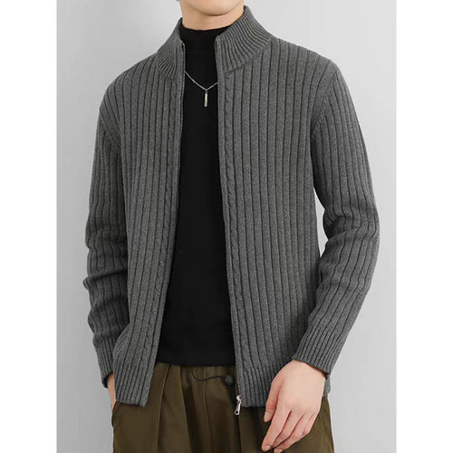 Herren Strickjacke mit durchgehendem Reißverschluss und hochgeschlossenem Kragen Drune