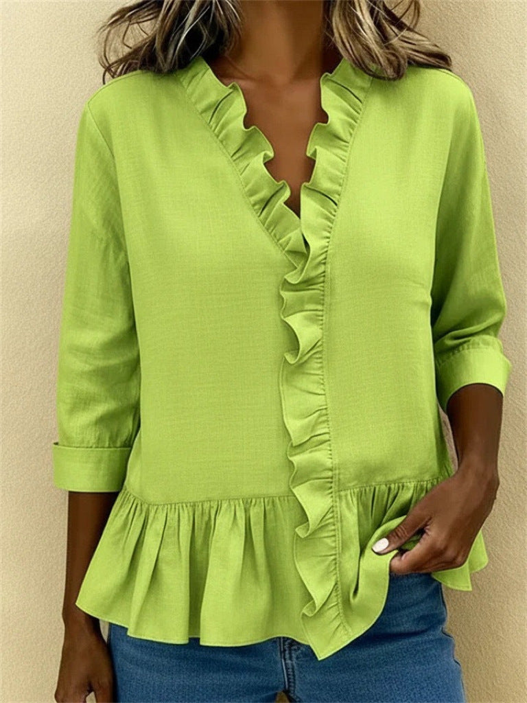 Damen Elegante Bluse mit Rüschen Drune