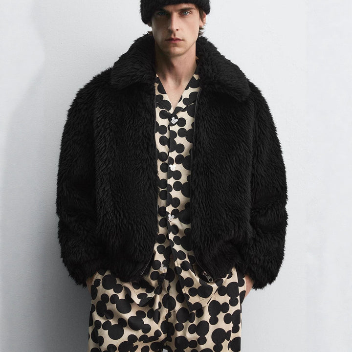 Herren Kurzblouson aus Faux-Fur mit Reißverschluss und kastigem Schnitt Drune