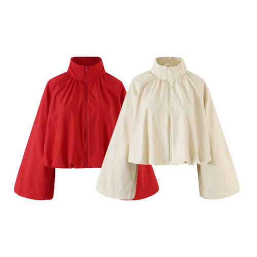 Damen Cropped Cape‑Blousonjacke mit weitem Glockenärmel und Stehkragen Drune