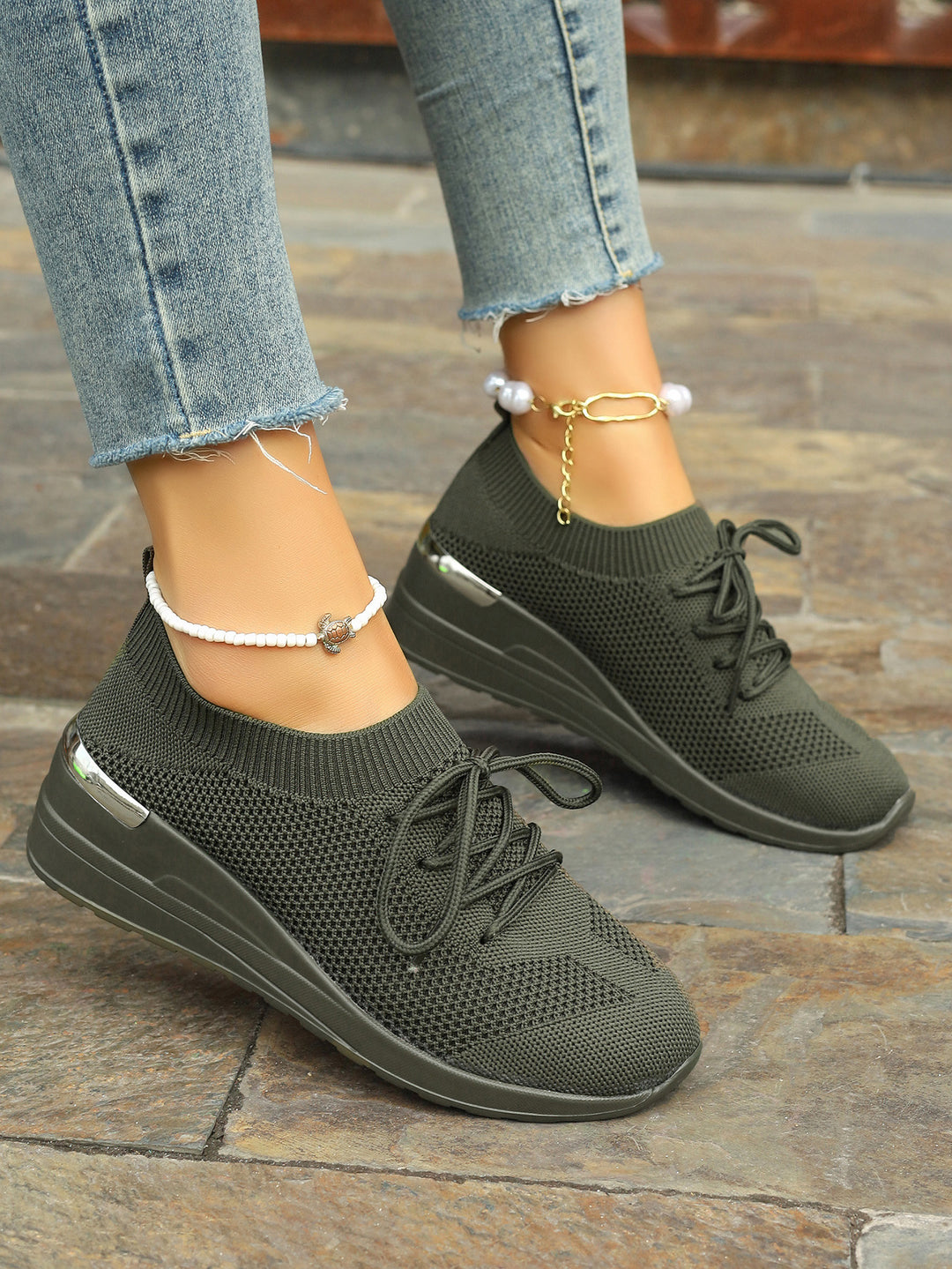 Damen bequeme Sport-Sneaker mit atmungsaktivem Obermaterial und eleganter Plateausohle Drune