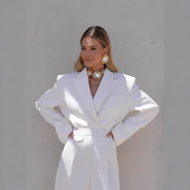 Damen Oversized Blazer mit tailliertem Gürtel Drune
