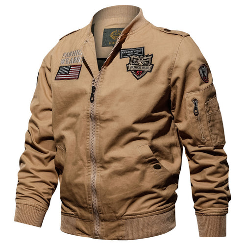 Herren nan militärisch inspirierte Bomberjacke mit Stickpatches, Ärmeltasche, geripptem Saum und robustem Baumwollmix Drune