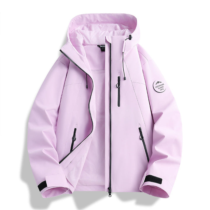 Damen Leichte wasserdichte Kapuzenjacke mit Teddy‑Charm und verdeckten Reißverschlusstaschen Drune