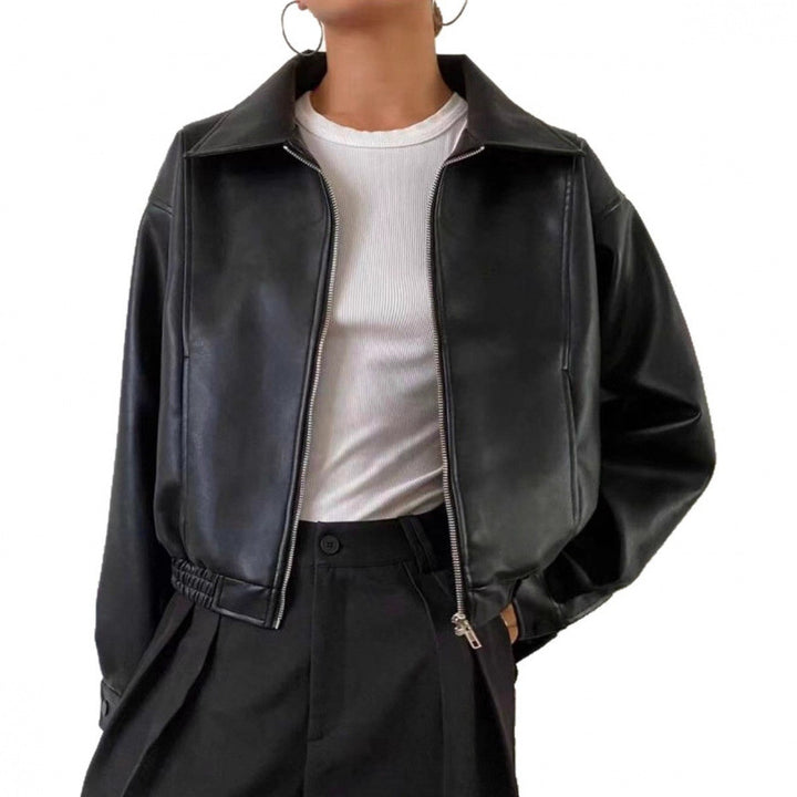 Damen Oversized Lederjacke im Bomberstil mit elastischem Saum Drune