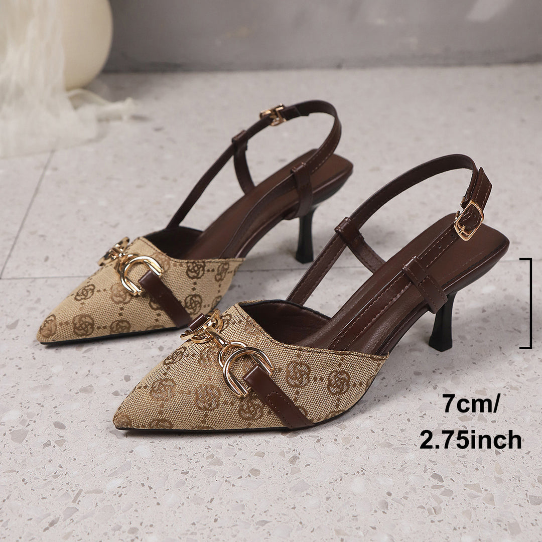 Damen Slingback-Pumps mit spitzer Zehenpartie, dekorativem Metall-Bit und mittelhohem Stilettoabsatz Drune
