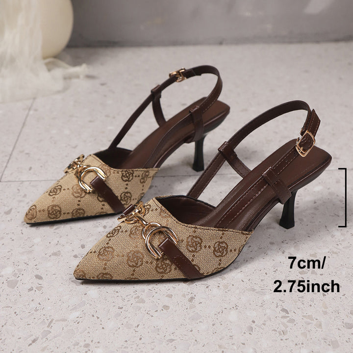 Damen Slingback-Pumps mit spitzer Zehenpartie, dekorativem Metall-Bit und mittelhohem Stilettoabsatz Drune