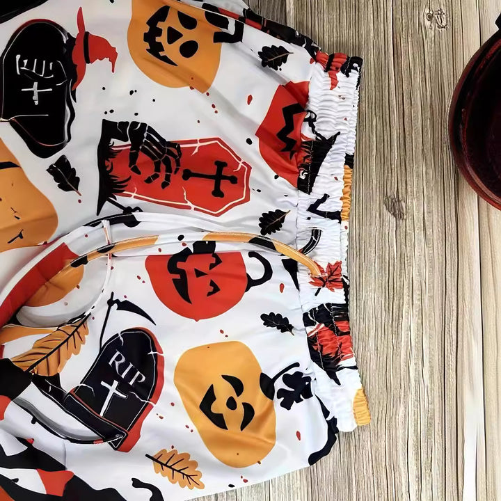 Damen Freizeithosen mit Halloween-Motiv und elastischem Bund Drune
