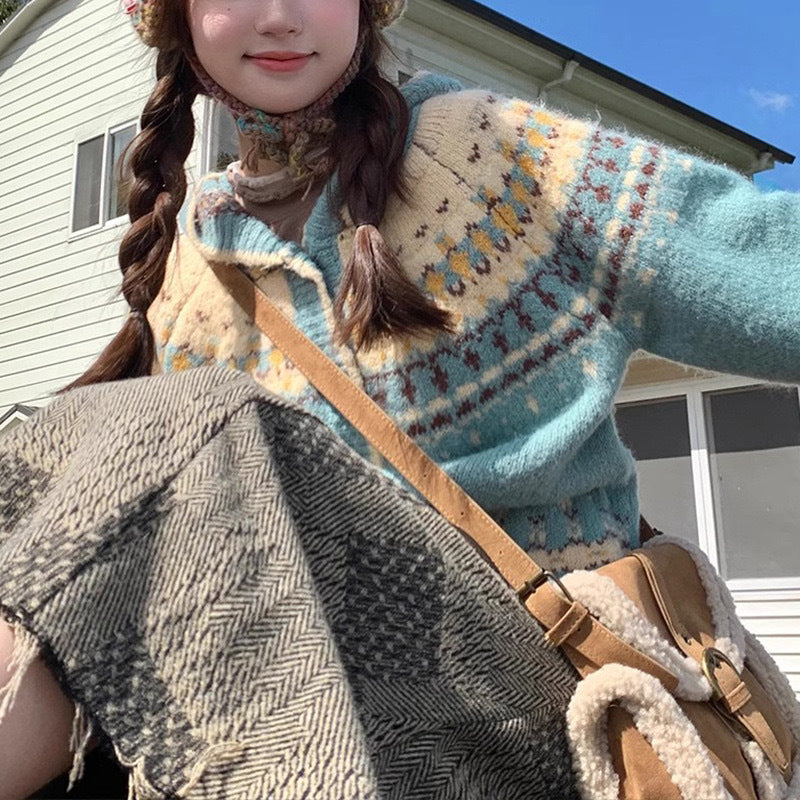 Damen Gemütlicher Kapuzenpullover mit folkloristischem Muster Drune