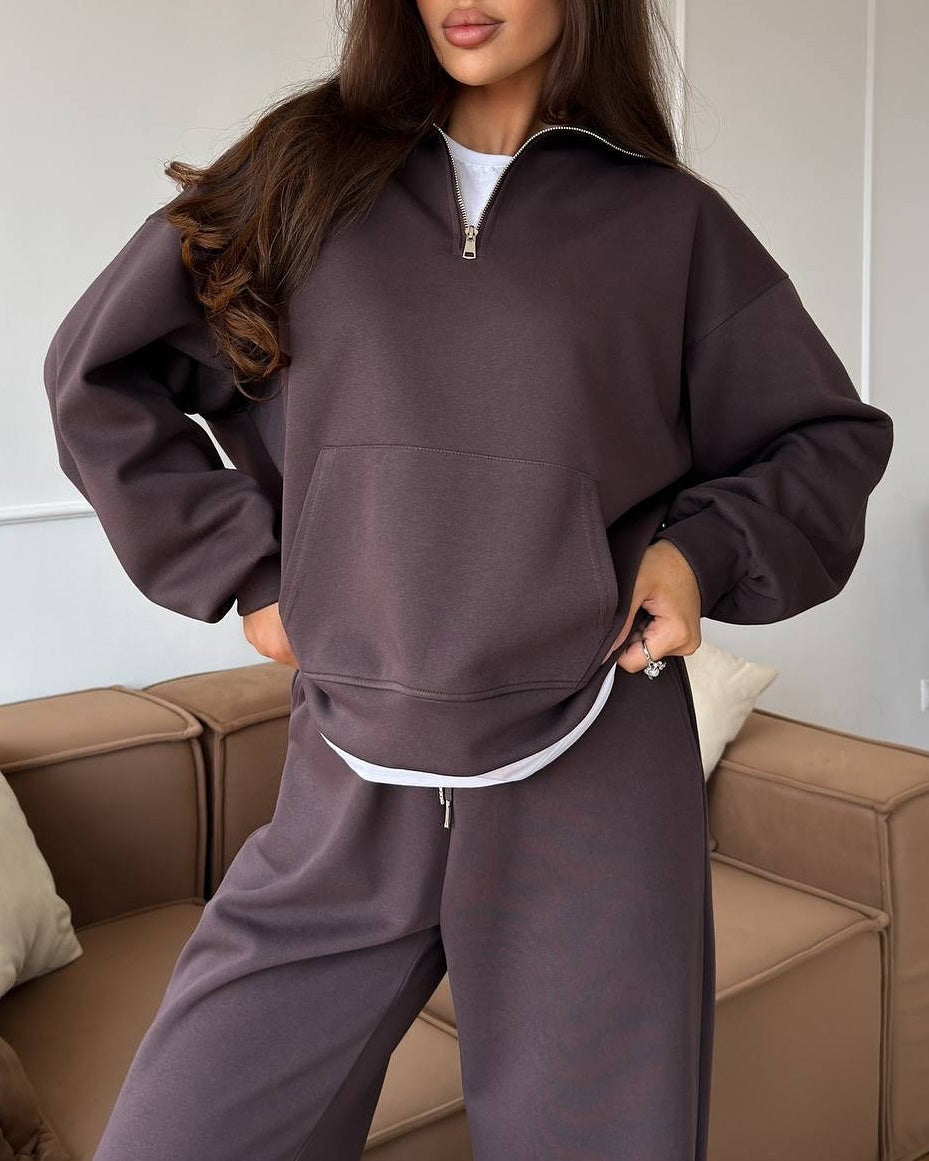 Drune | Halbhals Pullover Sweatshirt und Weit Geschnittene Hose Zweiteiler Anzug