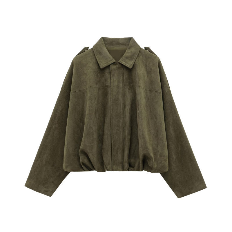 Damen modische Oversize-Jacke aus weichem Kunstleder mit dekorativen Details Drune