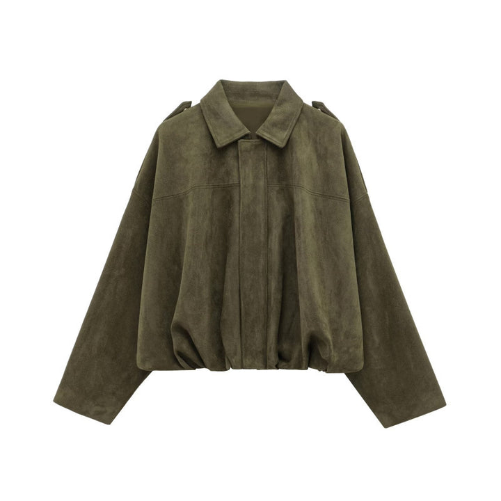 Damen modische Oversize-Jacke aus weichem Kunstleder mit dekorativen Details Drune