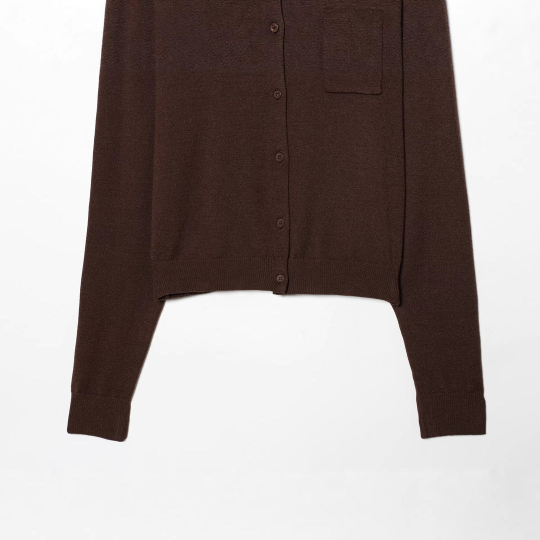 Damen nan kurz geschnittene Strickcardigan mit Rundhals Kontrastpaspel und Brusttasche Drune