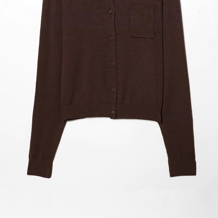 Damen nan kurz geschnittene Strickcardigan mit Rundhals Kontrastpaspel und Brusttasche Drune