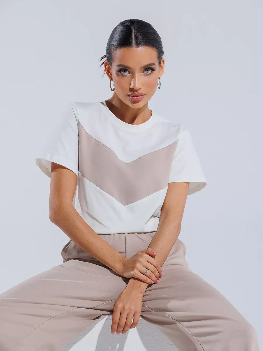 Damen lässiges T-Shirt mit modernem Farbblockdesign und leichtem Oversized-Schnitt