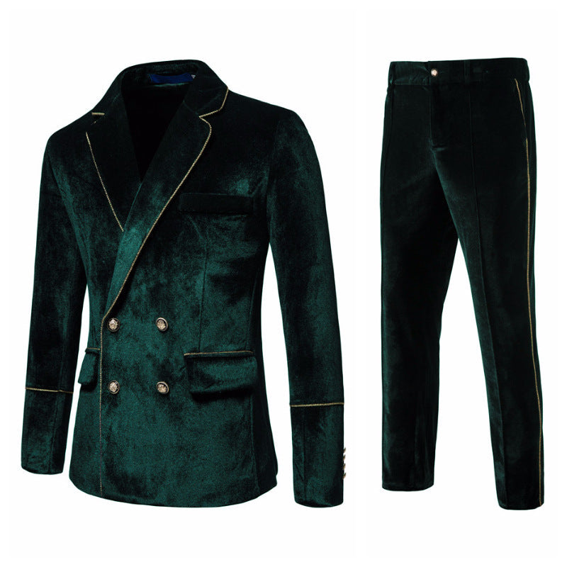 Herren Samtanzug mit goldenen Details und klassischem Revers Drune