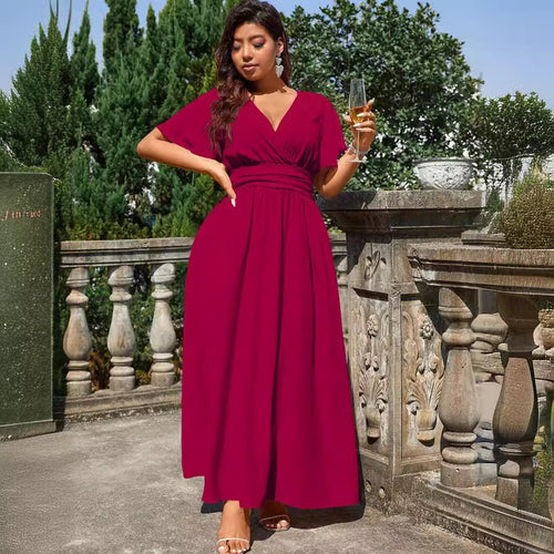 Damen Maxikleid mit tiefem V-Ausschnitt und tailliertem Schnitt Drune