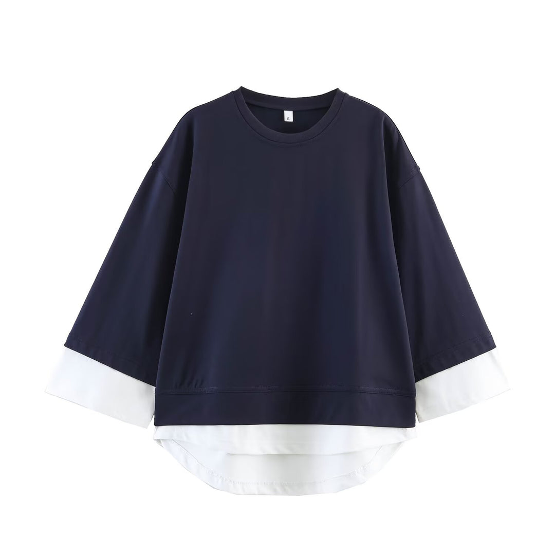Damen Loungewear-Set aus weichem Jersey mit überlappendem Layer-Top und elastischer Highwaist-Hose Drune