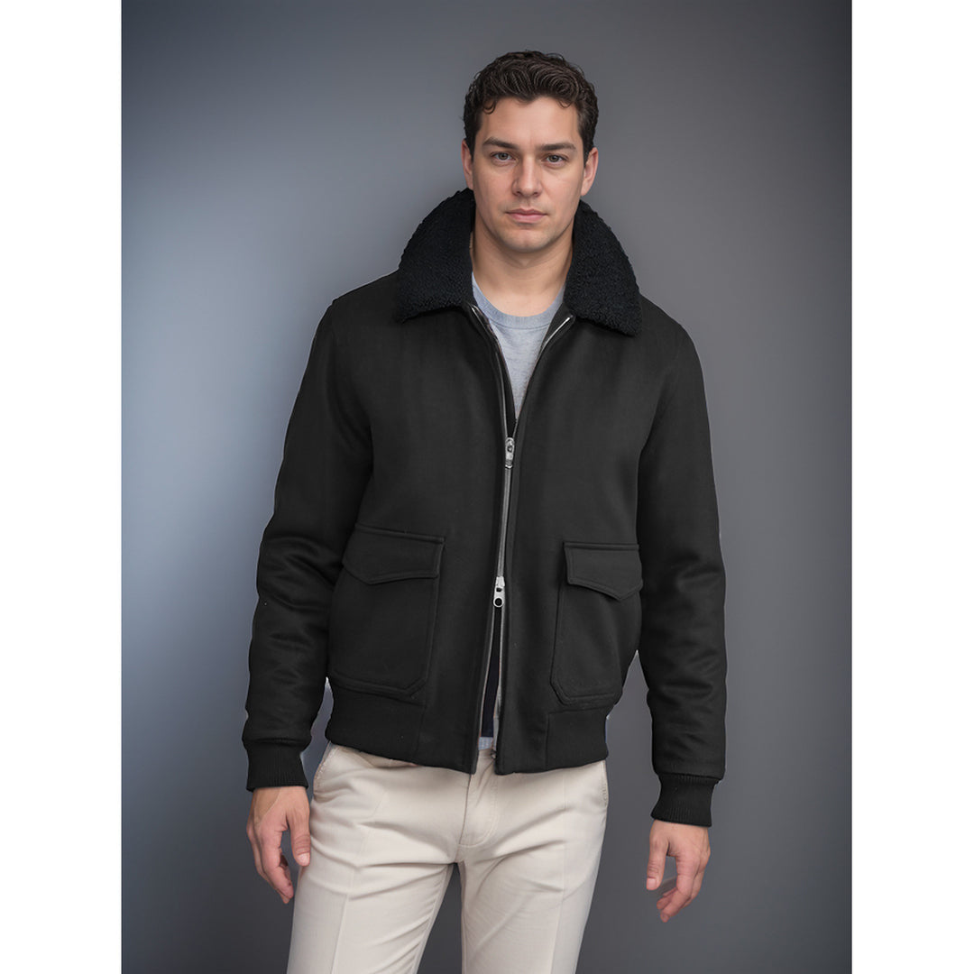 Herren modische Bikerjacke aus hochwertigem Wollmix mit warmem Futter Drune