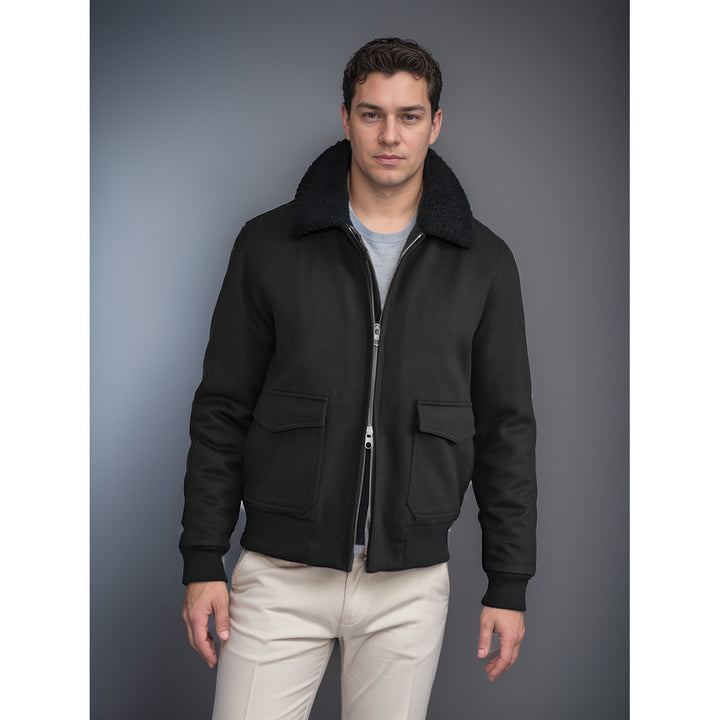 Herren modische Bikerjacke aus hochwertigem Wollmix mit warmem Futter Drune