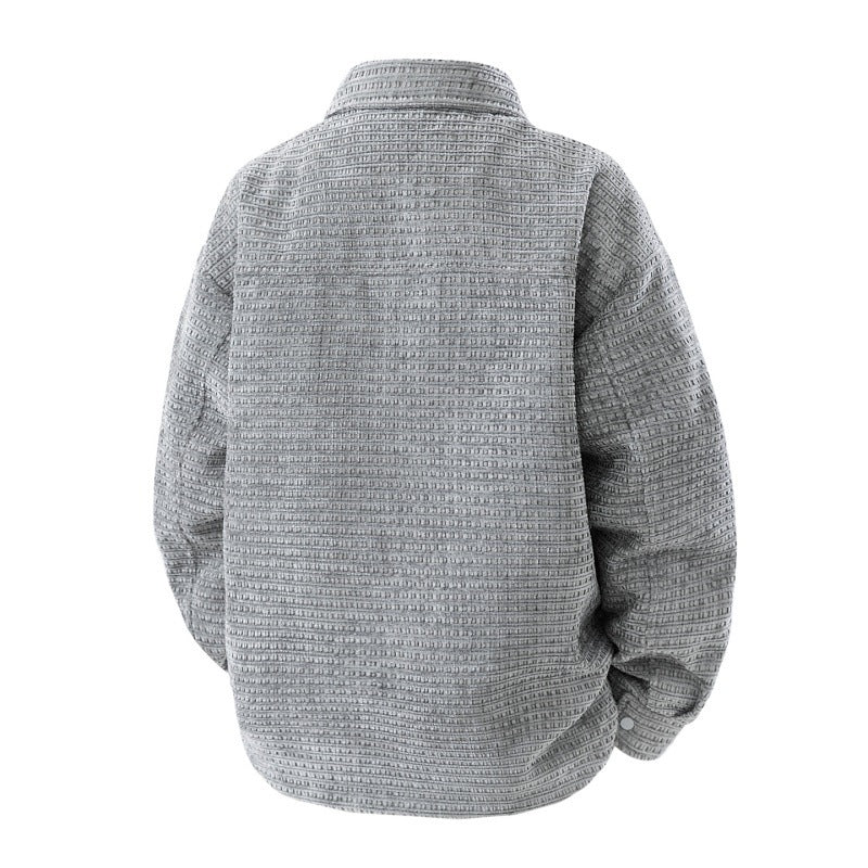 Herren strukturierte Overshirt-Jacke aus Waffelstrickoptik mit Druckknopfverschluss und Brusttasche Drune
